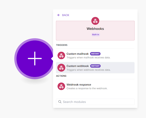 Configuring a Make webhook as custom.