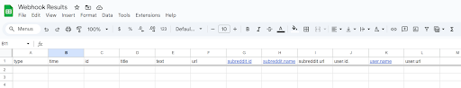 A view of a Google Sheets sheet.